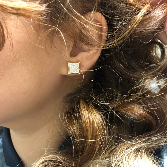 18k Gold Filled CZ Bid Square Stud Earrings - Picture 7 of 8